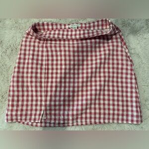 American Eagle Outfitters Pink and White Checkered Linen Skirt